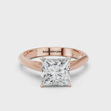 Rose gold Princess Cut Diamond Solitaire Engagement Ring with Cathedral Setting and Four-Prong Mount