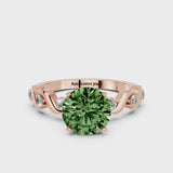 Rose gold Fancy Green Round  Solitaire Twisted Band with Prong Setting