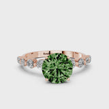 Rose gold Fancy Green Round Cut Solitaire Diamond Ring with Pave Band and Four-Prong Setting