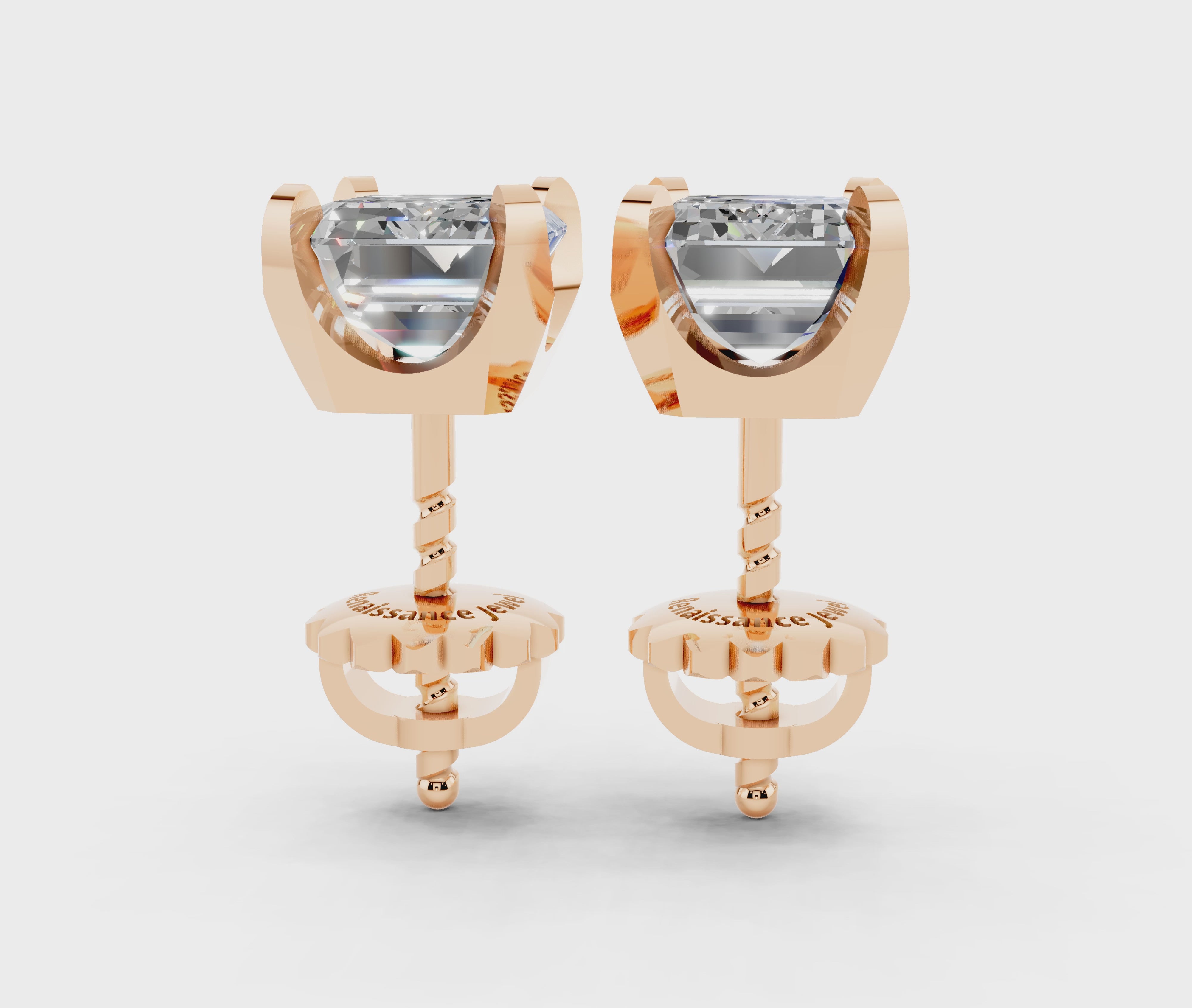 Rose gold Emerald Brilliant Diamond Stud Earrings 5