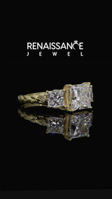Yellow gold Three-Stone Princess Cut Diamond Braided Band Ring with Four-Prong Setting