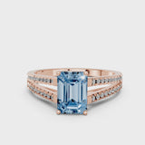 Rose gold Fancy Blue Emerald Cut Diamond Solitaire Engagement Ring with Split Shank Pavé Band