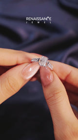 White gold Radiant Cut Diamond Classic Solitaire Ring with Pavé Band and Four-Prong Setting