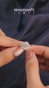 Yellow gold Oval Cut Diamond  Halo Twist Band Solitaire Prong Setting Ring
