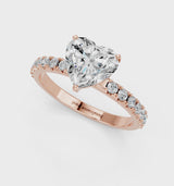 Rose gold Heart Cut Diamond Solitaire Pavé Band with Four-Prong Setting