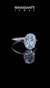 Platinum Fancy Blue Oval  Solitaire Engagement Ring with Cathedral Band and Four-Prong Setting