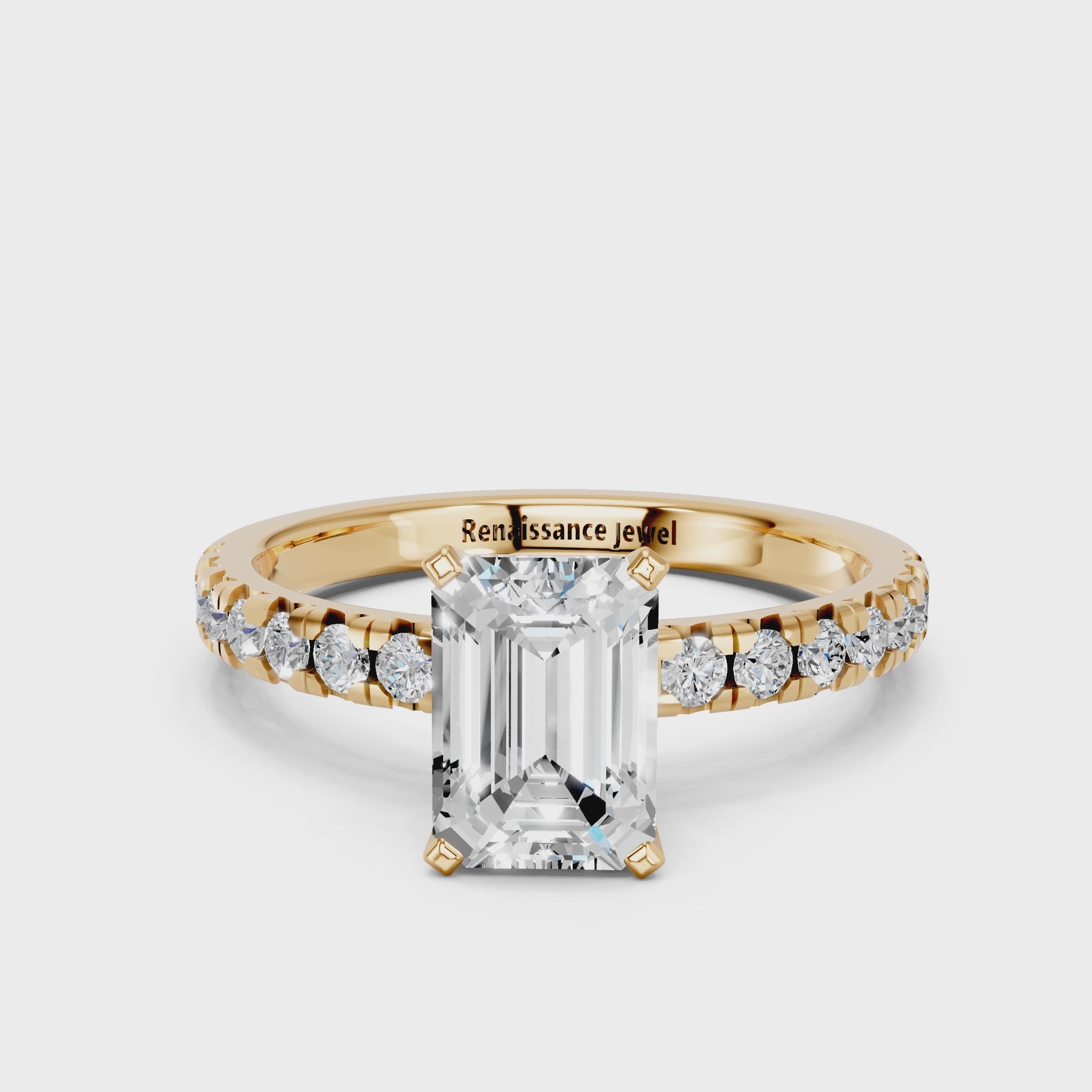 Yellow gold Emerald Solitaire Pave Diamond Engagement Ring with Four-Prong Setting_273