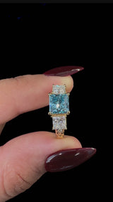 Yellow Gold Princess Cut Three Stone Engagement Ring Setting for Fancy Blue Center with Braided Band