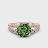 Rose gold Fancy Green Round Cut Diamond Solitaire Engagement Ring with Split Shank Pavé Band