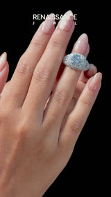 Platinum Round Halo Milgrain Pave Diamond Engagement Ring with Filigree Band and Four-Prong Setting