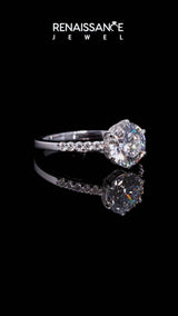White gold Asscher Cut Solitaire Diamond Engagement Ring with Pavé Band and Six-Prong Setting
