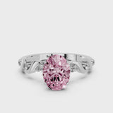 Platinum Fancy Pink Oval  Solitaire Twisted Band with Prong Setting