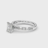 Platinum Radiant Solitaire Diamond Ring with Channel-Set Baguette Band and Four-Prong Setting