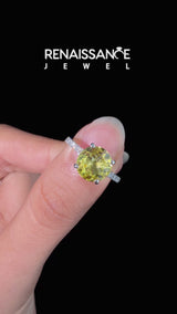 Silver Round Cut Yellow Sapphire Solitaire Ring with Round  Pavé Band and Four-Prong Setting