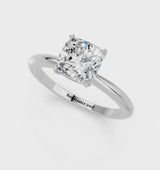 White gold Cushion Cut Diamond Solitaire Ring with Six-Prong Setting and Classic Band
