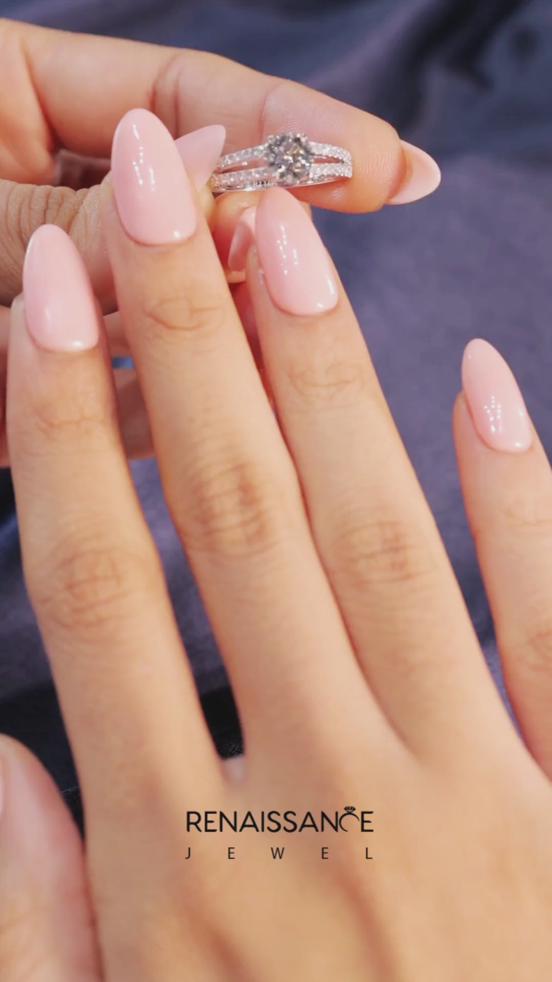 White gold Round Solitaire Split Shank Pavé Diamond Engagement Ring 5