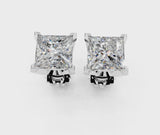 Silver Princess Cut Diamond Stud Earrings