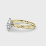 Yellow gold Marquise Solitaire Milgrain Engraved Band with Four-Prong Setting