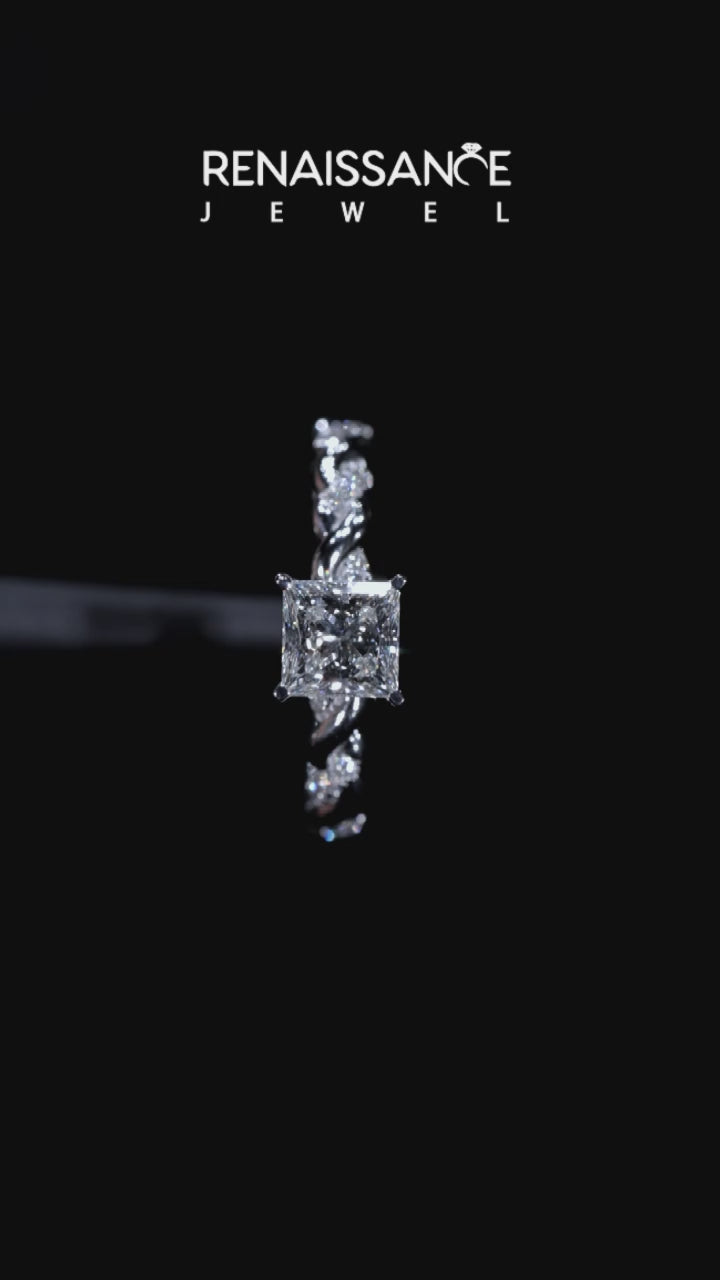 Silver Princess Solitaire Twisted Band with Pavé Accents and Four-Prong Setting 7