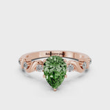 Rose gold Fancy Green Pear  Solitaire Twisted Band with Prong Setting