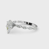 White gold Pear Cut Diamond Ring with Marquise Side Stones and Prong Setting