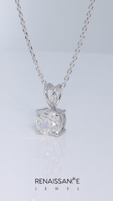 Silver Cushion Solitaire Diamond Prong Pendant