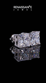 Silver Princess Cut Diamond Stud Earrings