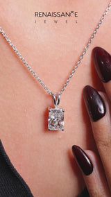 White gold Radiant Diamond Solitaire Pendant with Four Prong Setting