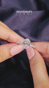 White gold Oval Solitaire Pave Diamond Engagement Ring with Prong Setting
