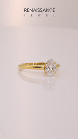 Yellow gold Oval Cut Diamond Solitaire Engagement Ring with Round Band and Four-Prong Setting