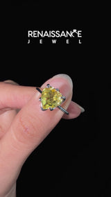 Silver Heart Cut Citrine Solitaire Ring with Flower Prong Setting and Classic Band