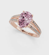 Rose gold Fancy Pink Pear Cut Diamond Solitaire Engagement Ring with Split Shank Pavé Band