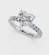 White gold Heart Solitaire Pave Diamond Engagement Ring with Four-Prong Setting