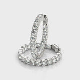 Silver Round Cut Diamond Inside-Out Hoop Earrings with Shared Prong Setting