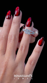 Silver Heart Cut Diamond Split Shank Pavé Engagement Ring with Four-Prong Setting