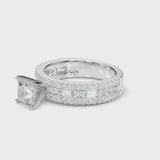 Silver Princess Cut Diamond Solitaire Ring with Pavé and Channel Set Band