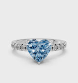 White gold Fancy Blue Heart  Solitaire Pave Diamond Engagement Ring with Four-Prong Setting
