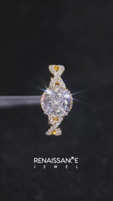 Yellow gold Cushion Cut Diamond  Halo Twist Band Solitaire Prong Setting Ring