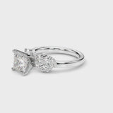 White gold Princess Cluster Diamond Engagement Ring with Pavé Band and Four-Prong Setting