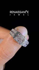 White gold Cushion Brilliant Diamond Channel Set Wide Band Ring with Bezel Setting
