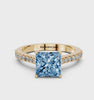 Yellow gold Fancy Blue Princess  Cut Solitaire Diamond Engagement Ring with Pave Band and Four-Prong Setting_74