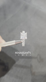 Platinum Princess Cut Diamond Pavé Band Solitaire Ring with Prong Setting