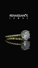 Yellow gold Asscher Solitaire Twist Band Ring with Four-Prong Setting