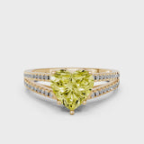 Yellow gold Fancy Yellow Heart Cut Diamond Solitaire Engagement Ring with Split Shank Pavé Band