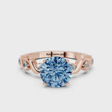 Rose gold Fancy Blue Round  Solitaire Twisted Band with Prong Setting