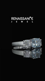 White gold Three-Stone Fancy Blue Cushion Cut Diamond Engagement Ring with Prong Setting