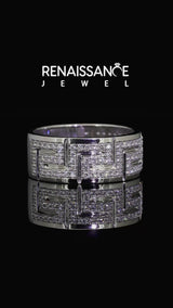 White gold Round Diamond Pavé Greek Key Mens Band