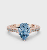Rose gold Fancy Blue Pear  Cut Solitaire Diamond Engagement Ring with Pave Band and Four-Prong Setting