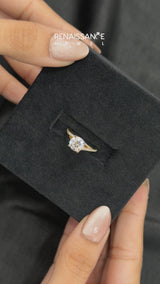 Yellow gold Pear Cut Diamond Solitaire Ring with Pavé Band and Prong Setting