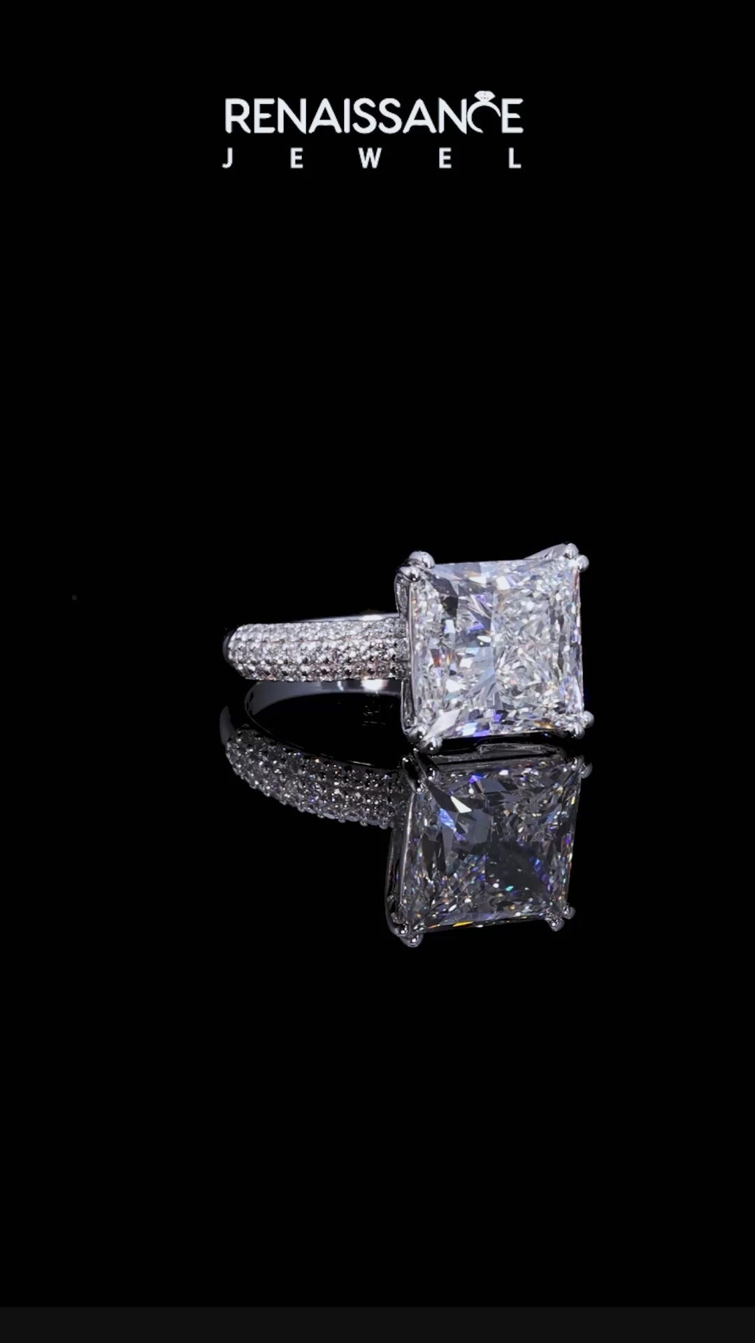 Platinum Princess Cut Pave Diamond Engagement Ring with Channel Set Band and Four-Prong Setting_22